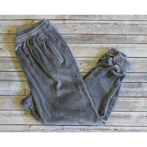 Skims Velour Jogger Pants Large Gray Elastic Waist Pull On Lounge Zip Pockets